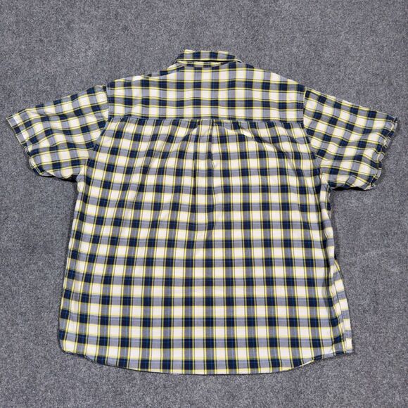 Eddie Bauer Short Sleeve Button Blue Yellow White Plaid Men's Large Shirt - Picture 3 of 5